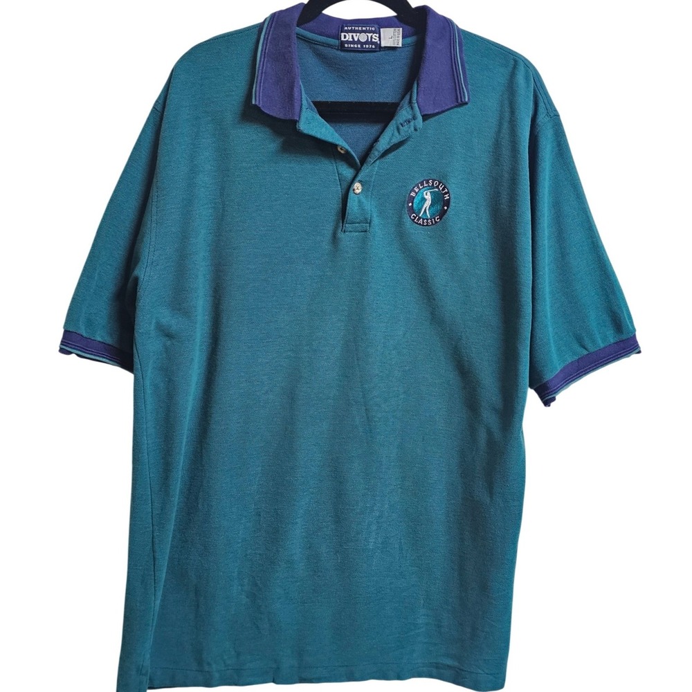 Vintage Divots BellSouth Classic Golf Polo Shirt Green‎ Purp Mens Large USA Made